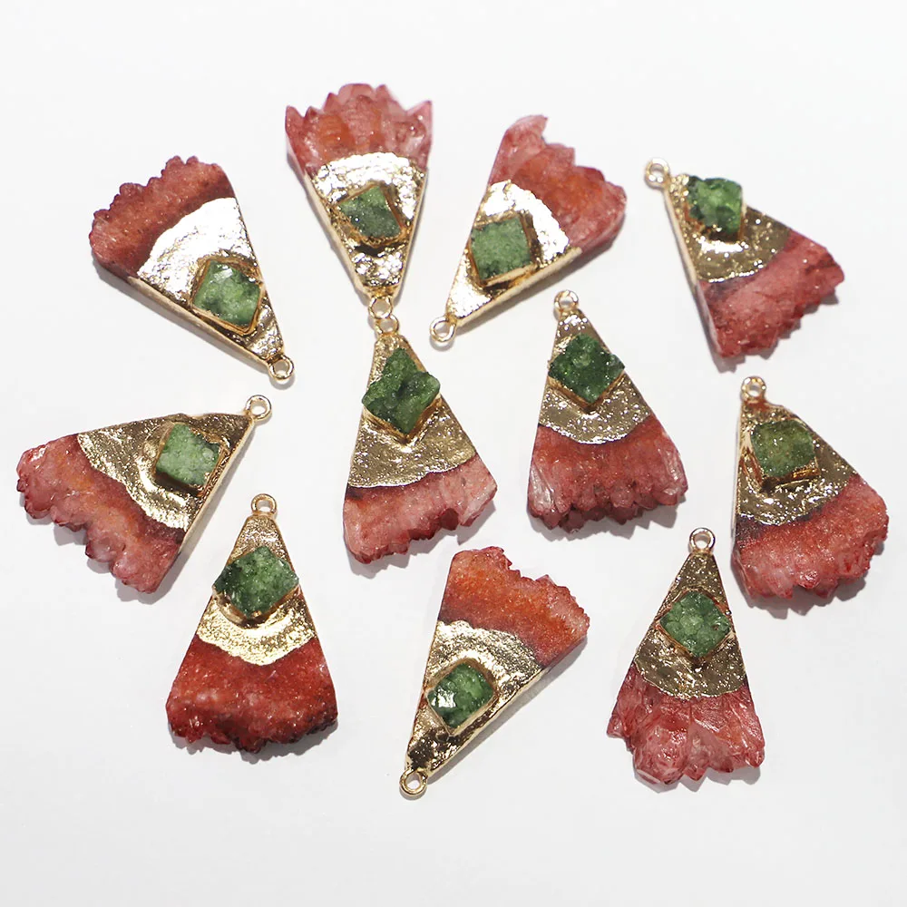 

Natural Stone Agate Sprout Bruzy Gold Plated Scalloped Necklaces Pendants Reiki Charms Making Jewelry Accessories Wholesale 6Pcs