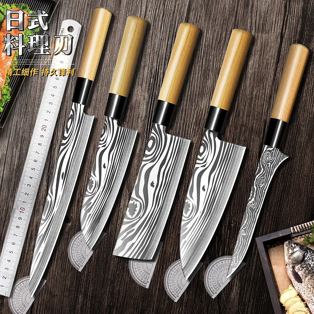 

Профессиональный японский нож сантоку, набор ножей шеф-повара из нержавеющей стали для нарезки лосося, сашими, мяса, рыбы