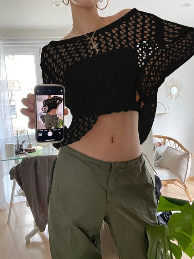 Weekeep/Повседневный Белый свитер пуловеры ажурные летние модные свободные с