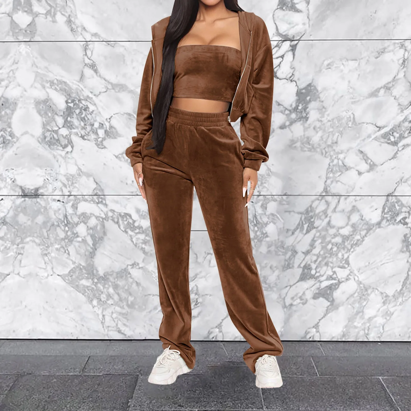 Велюровый женский спортивный костюм из 3 предметов бархатная спортивная одежда