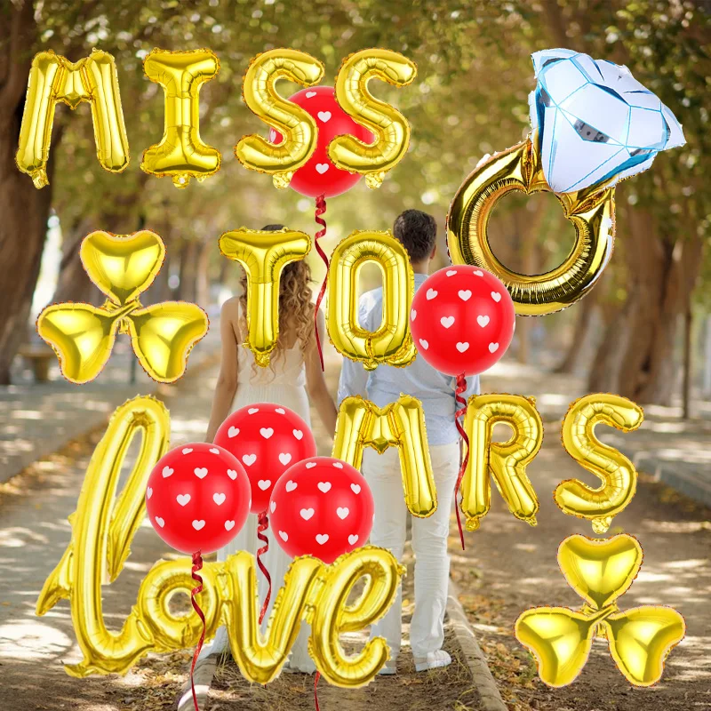 

24pcs/Set 16inch Miss To Mrs Foil Letters Balloons Heart Dot Latex Globos for Engagement Wedding Decor Props Bridal Shower Party