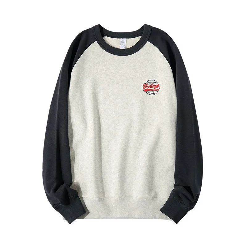 

Vintage French Cotton Shirt Men Preppy Heavyweight Original Letter Printed O-Neck Casual Sweatshirt Women Techwear
