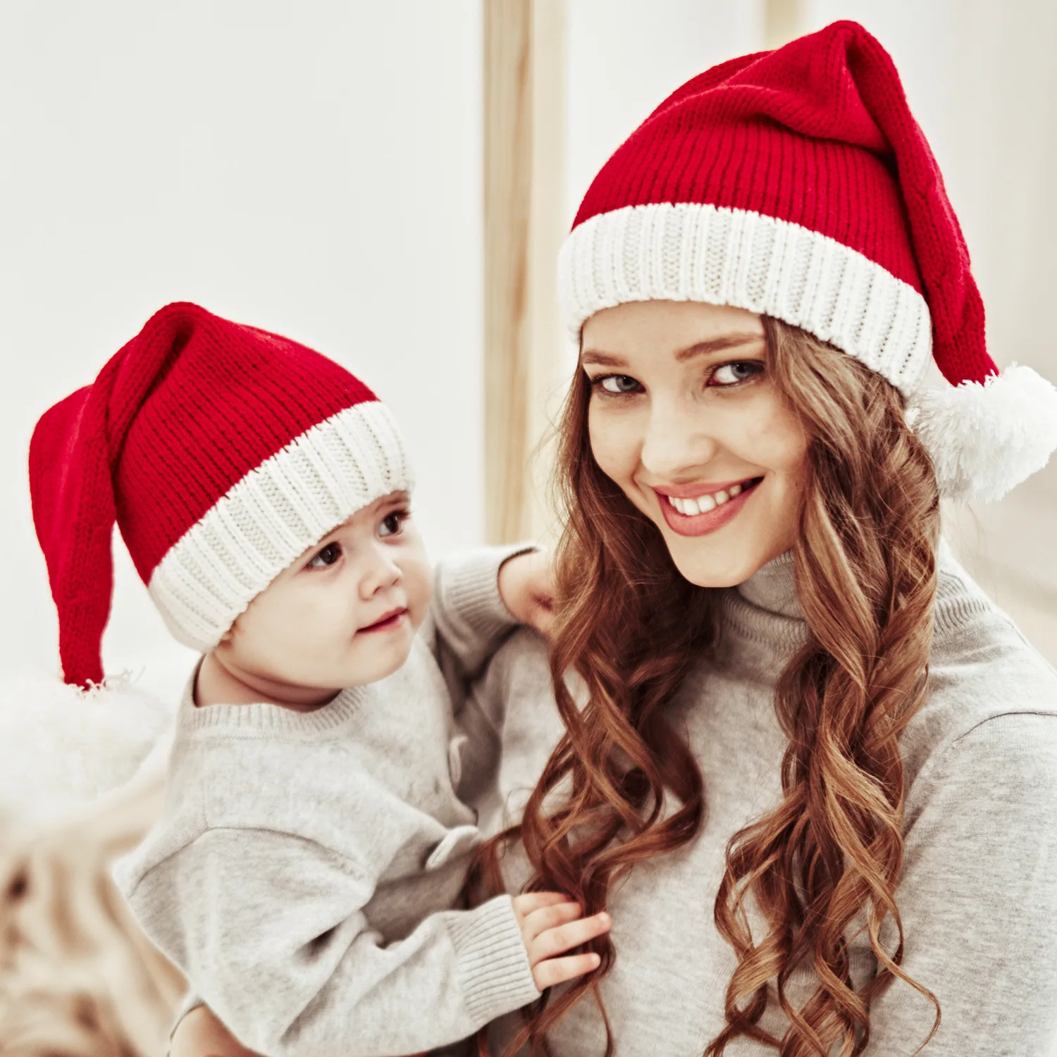 New fall/winter parent-child wool Santa Hat single ball acrylic baby mother warm knit hat