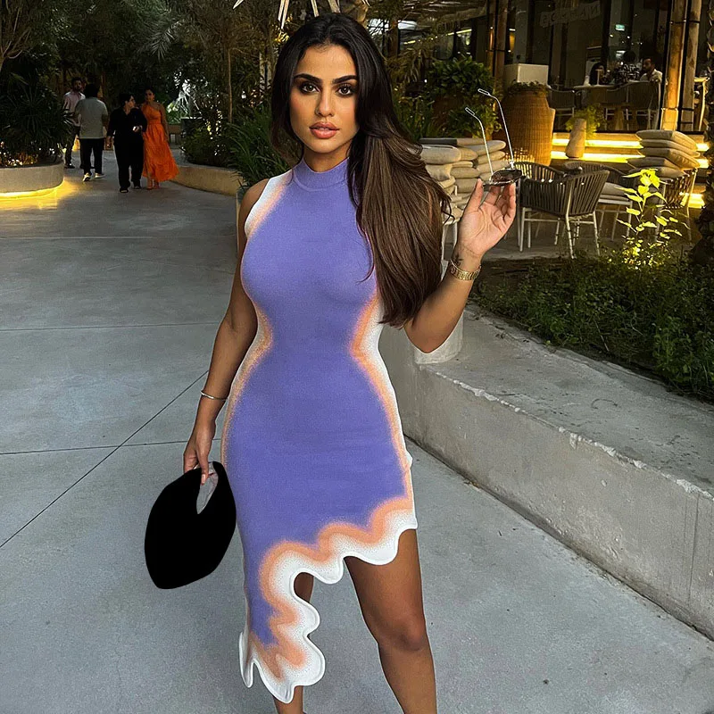 

WUHE женское асимметричное облегающее платье с 3d принтом без рукавов сексуальные вечерние Клубные платья Модная уличная одежда