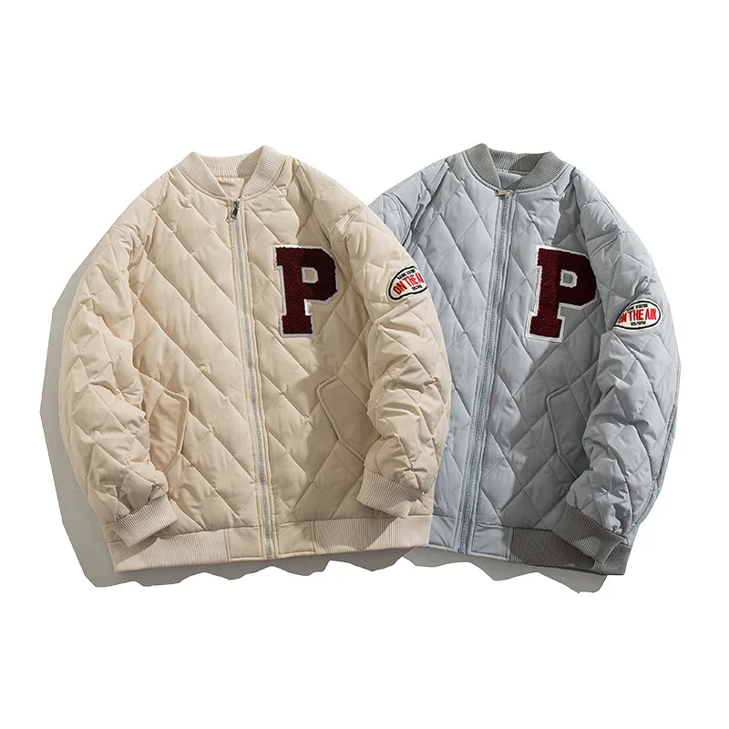 Parkas Women Rhombus Letter Retro Cotton-Padded Coat Short Coat Women's   Winter Loose Baseball Uniform Winter Coat Women