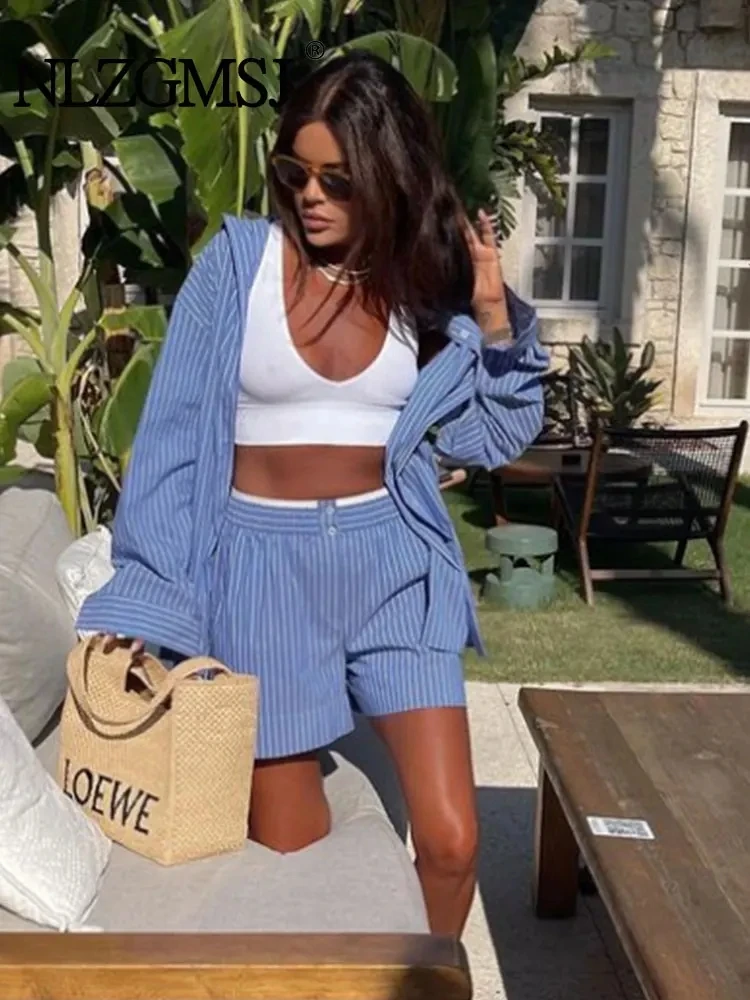 Винтажные синие модные топы Nlzgmsj шикарные женские свободные осенние однобортные