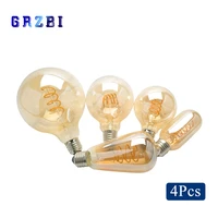 4pcslot retro edison lamp spiral filament led bulb a60 c35 st64 t45 g80 g95 g125 t1225 4w e27 220v 2200k warm yellow led light
