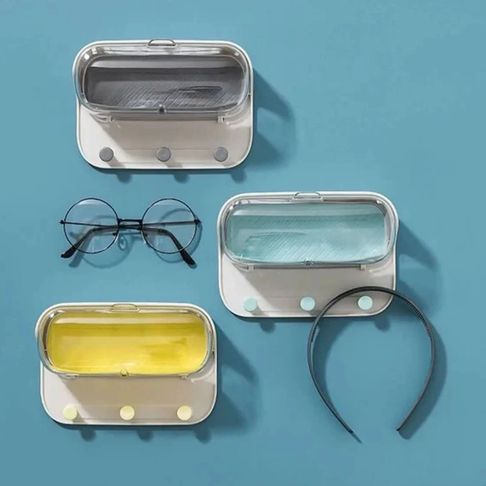 

Bathroom Hole-free Glasses Storage Box Self Adhesive Wall Mount Glasses Holder Water Resistant Small Item Organizer Storage Box