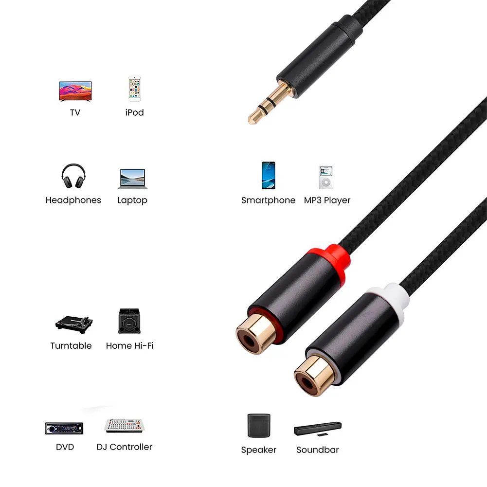 Аудио кабель со штекером 3 5 мм на гнездо 2RCA стерео AUX Y-образный адаптер сплиттер 0
