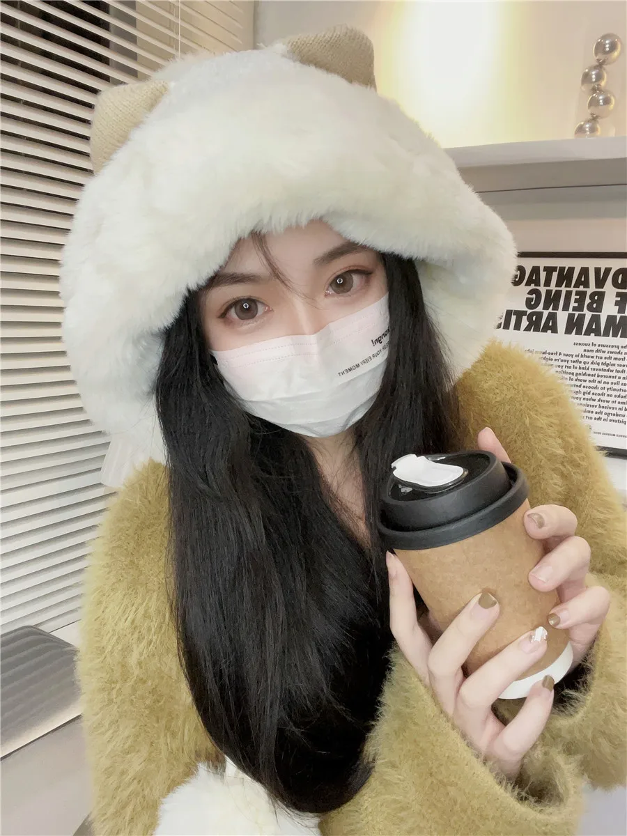 Зимняя универсальная плюшевая шапка Lei Feng с милыми ушками женская корейская на