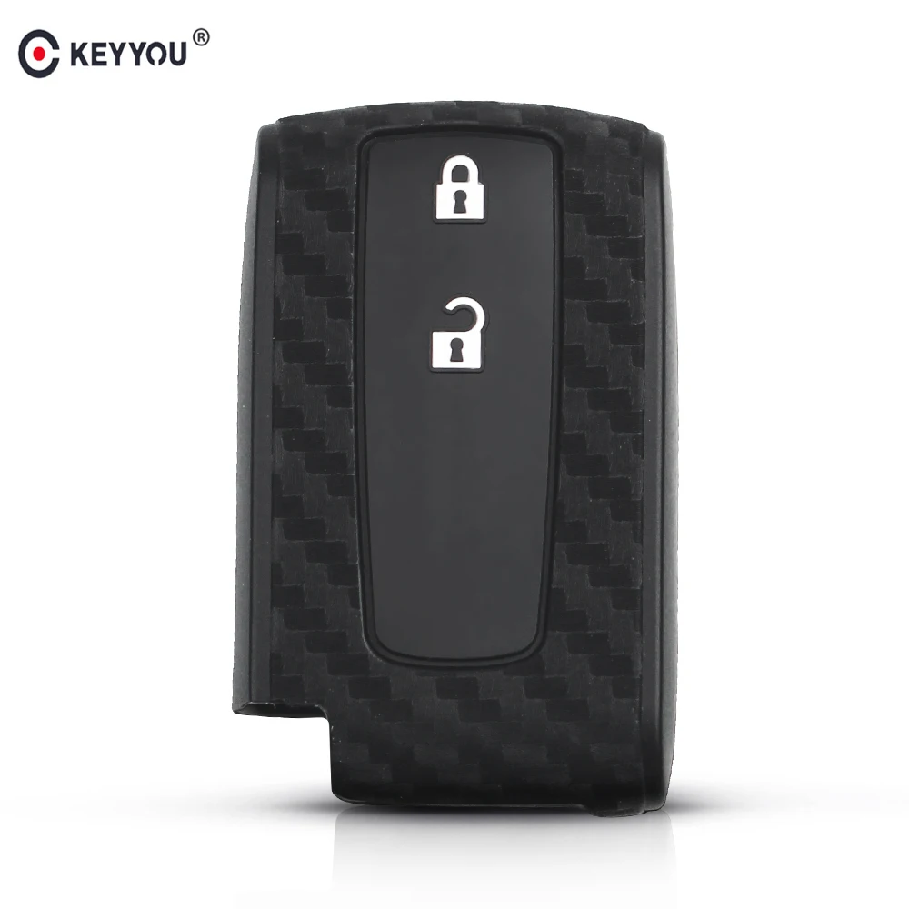 

KEYYOU 2 Buttons Carbon Fiber Case Accessories For Toyota Prius Crown Avensis Verso Remote Car Silicone Key Cover Fob Keychain