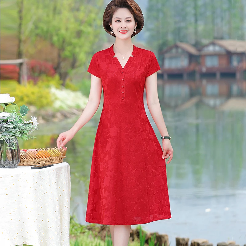 

Платье для женщин среднего возраста 2023, китайское жаккардовое с коротким рукавом, длинное платье для мам в Восточном китайском стиле, весна-лето, вечерние платья