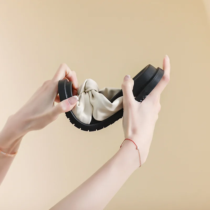 Platform Shoes Slippers Women Outside Wear Bows Summer New Girl Shoes Soft Bottom Women Slippers Large Size 41-43 Women Shoes