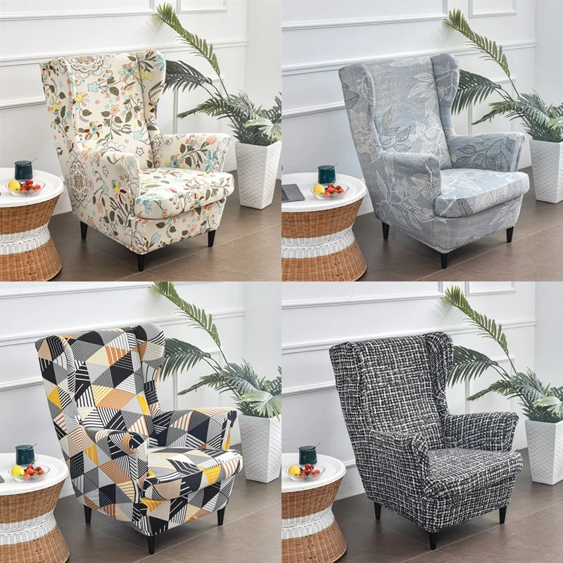 

Floral Sloping Arm King Armchair Cover Elastic Armchair Slipcover Wingback Wing Sofa Back Chair Cover Elastic Chair Slipcover