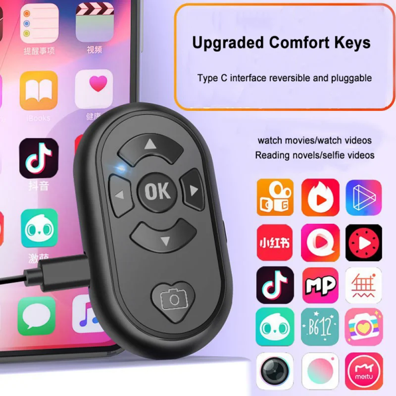 Bluetooth Wireless Remote Control Phone Selfie Video Controller for Android Ios Compatible Remote Button Rechargeable Type-C