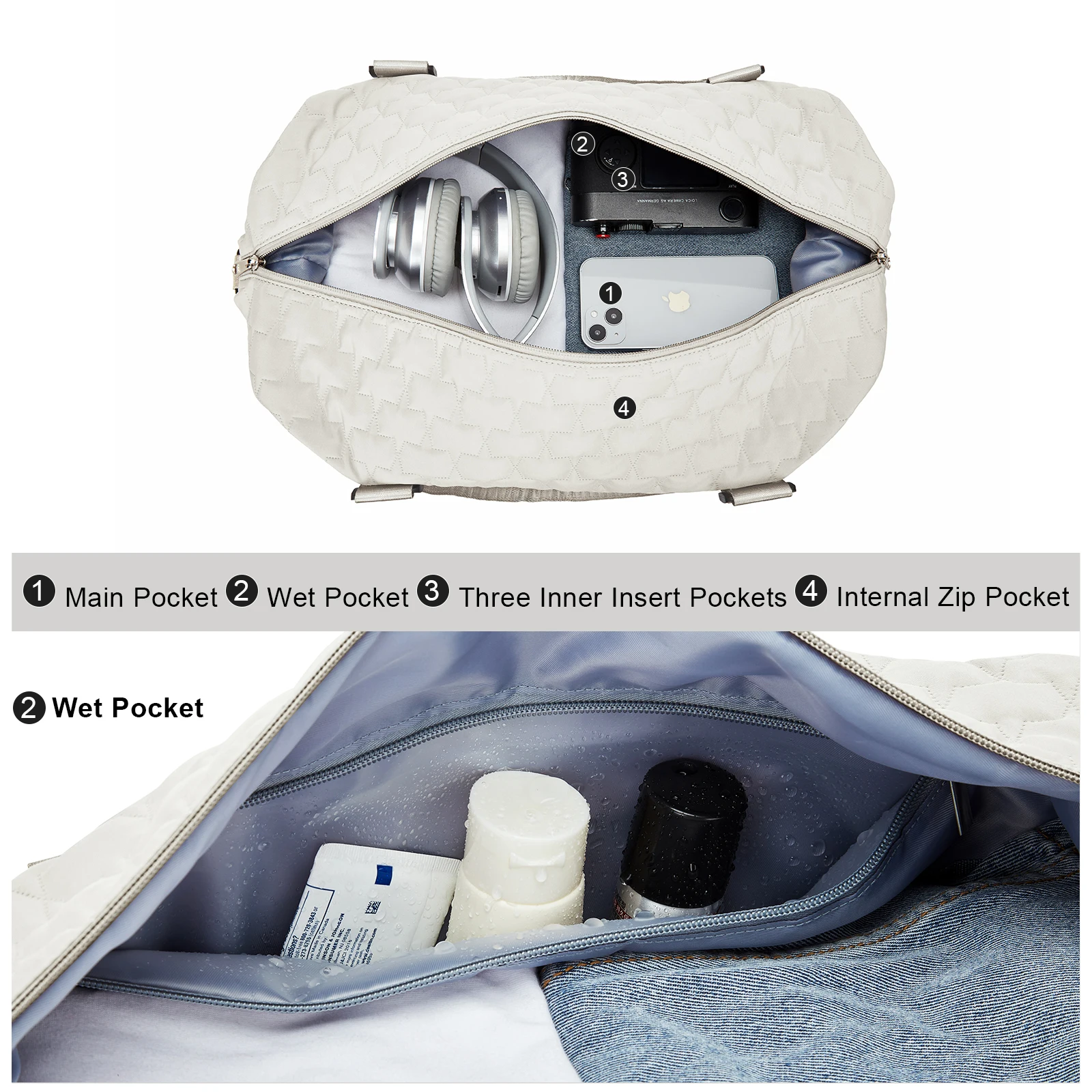 Large Duffle Tote Bag Weekender Carry on Overnight Bags for Women Travel With Trolley Sleeve Wet Pocket, Sports Tote Gym Bag