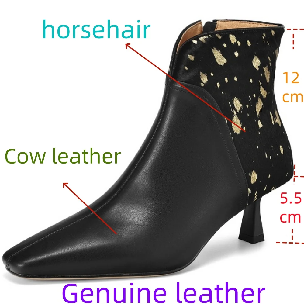 Женские ботильоны из коровьей и конской кожи с квадратным носком на тонком