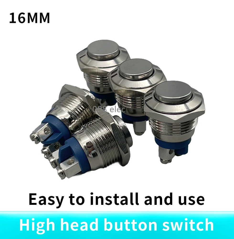 16 мм высокоголовый круглый Мгновенный металлический кнопочный переключатель DT