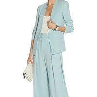 sky blue women bussiness suit fared pants one button notched lapel slim fit lady blazer trouser set office female clothing