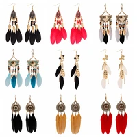 2022 trendy long tassel feather style ethnic earring boho metal dangle statement earrings wedding party earrings accessories