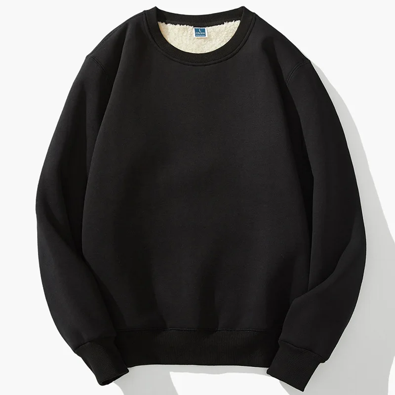 

Winter Men Sweatshirt Fleece Thicken Keep Warm Loose Sport Fashion Daily Basic Long Sleeve O-Neck Black Pullovers hoodie women