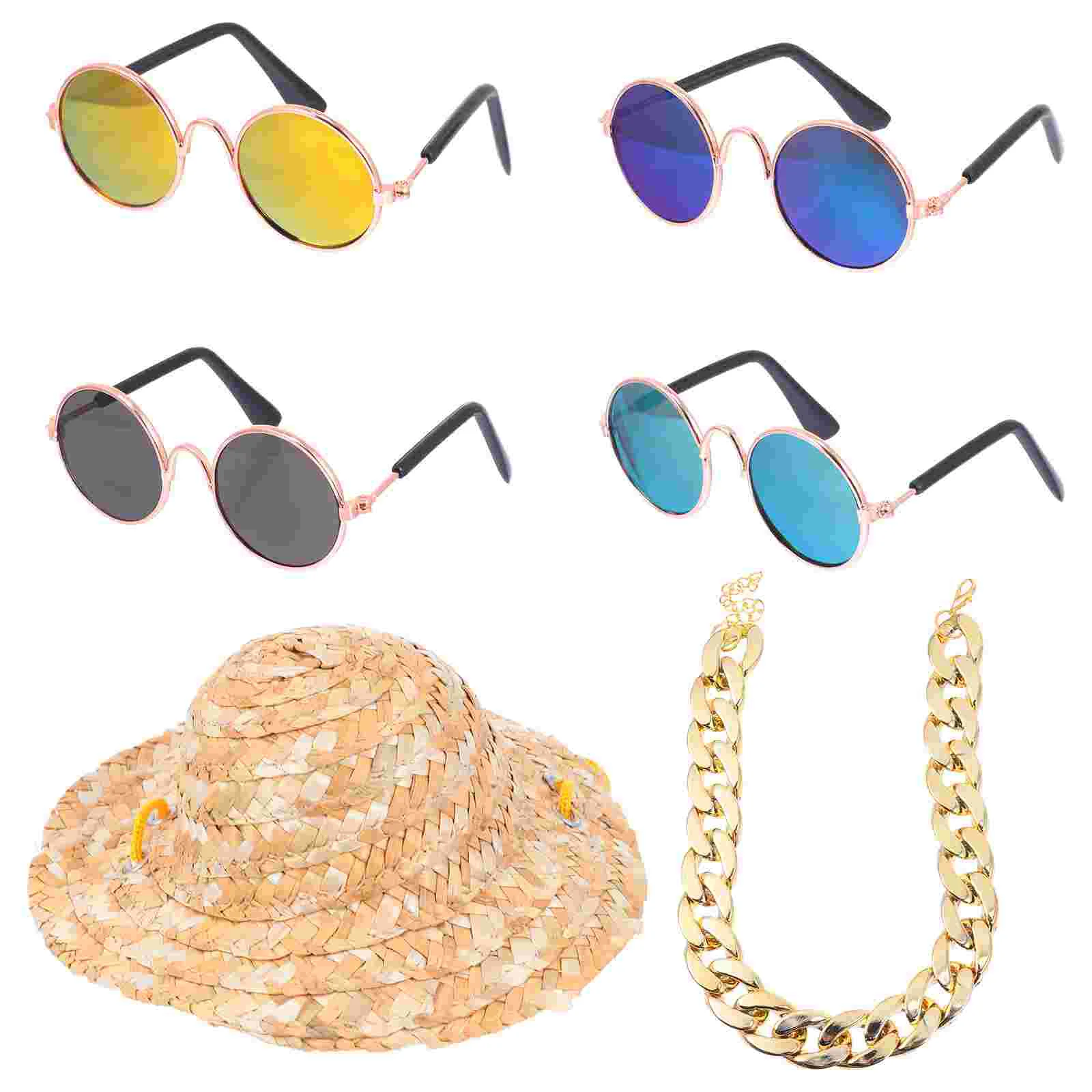 

Dog Pet Hat Cat Sombrero Glasses Cats Hats Eyeglasses Novelty Sunhat Pat Accessories Decorative Prop Collar Chain Straw Goggles