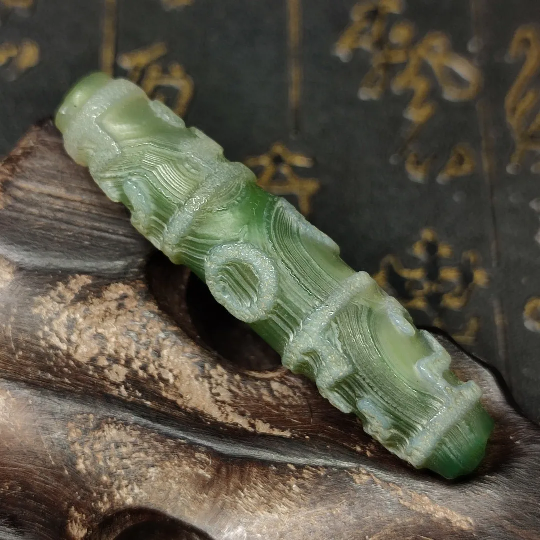 

Tibet Infiltration Dzi Agate Etched Lotus Master 3 Eyes Tianzhu Ethnic Style Necklace Pendant Clavicle Chain DIY Accessories