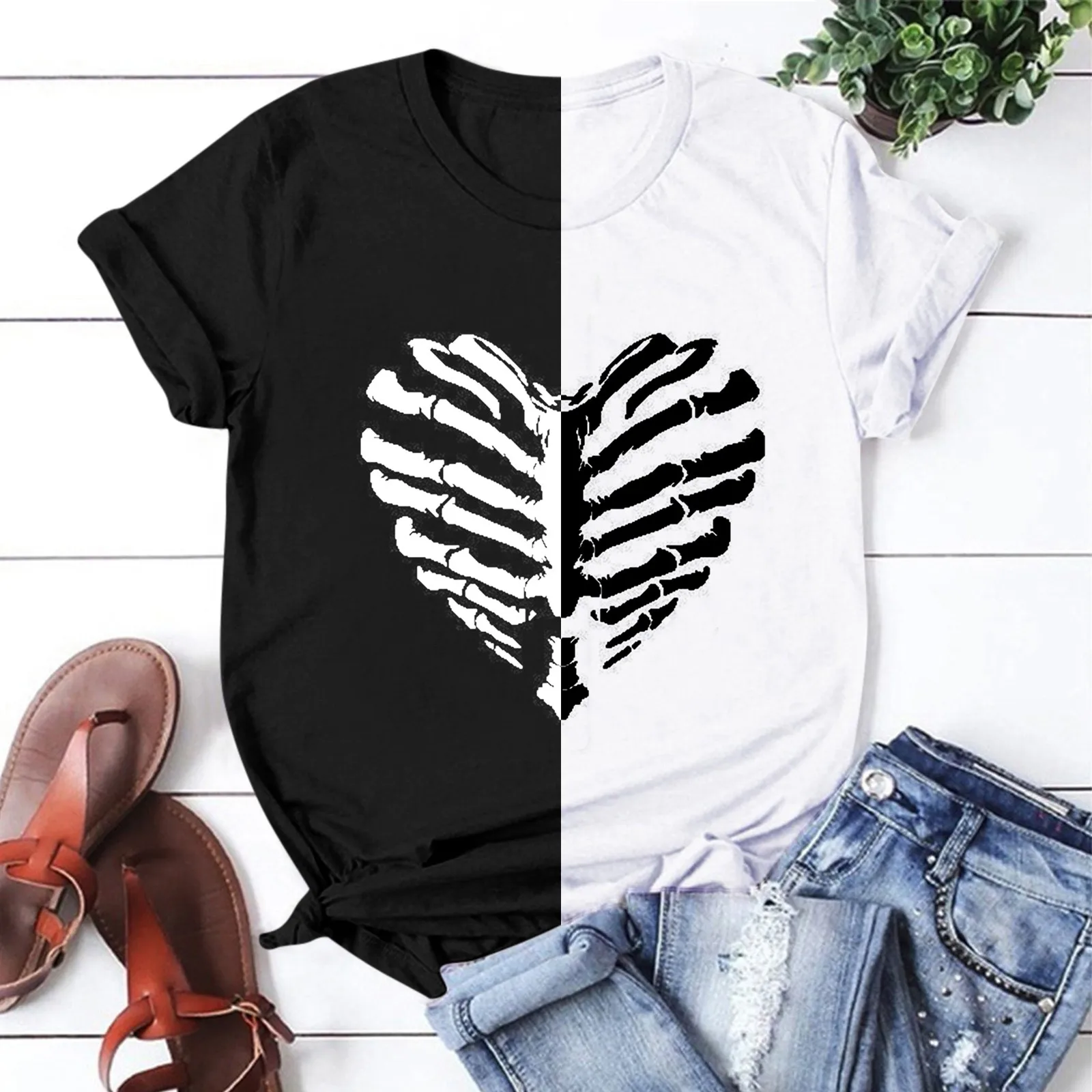 

Женская футболка с коротким рукавом, круглым вырезом и принтом