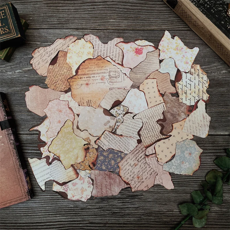 

40 Pcs Vintage Burn Edge Letter Sticker Junk Journal Ephemera Flower Stickers Collage Aesthetic Stickers Scrapbooking Material