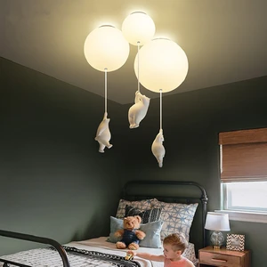 Nordic Modern Resin LED Cartoon Bear Ceiling Lamp Creative Home Decoration Interior Ceiling Light Fixtures for Kids Room Bedroom