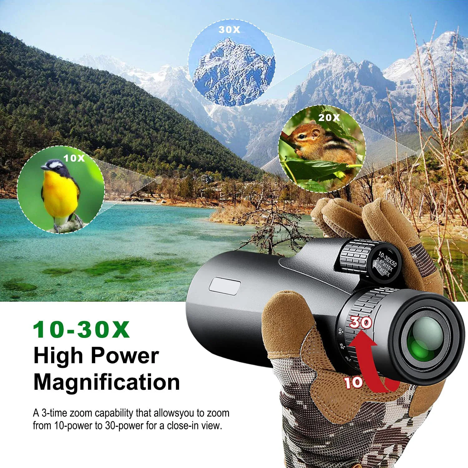 Мощный Монокуляр BKA4/FCM 10-30 × 50, карманный зрительный телескоп с длинным увеличением, очки для охоты, кемпинга, туризма, семейная ночь