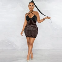 clothing 2022 summer sparkling crystal mesh bodycon dresses for women birthday sexy party night club outfits backless halter