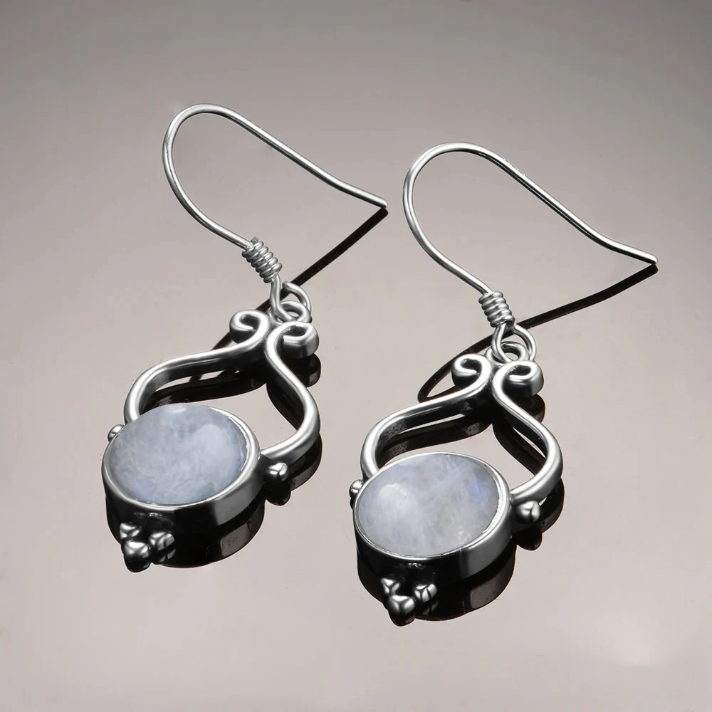 Серьги-подвески женские из серебра 925 пробы с натуральным лунным камнем