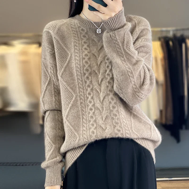 Женский кашемировый свитер с круглым вырезом длинным рукавом