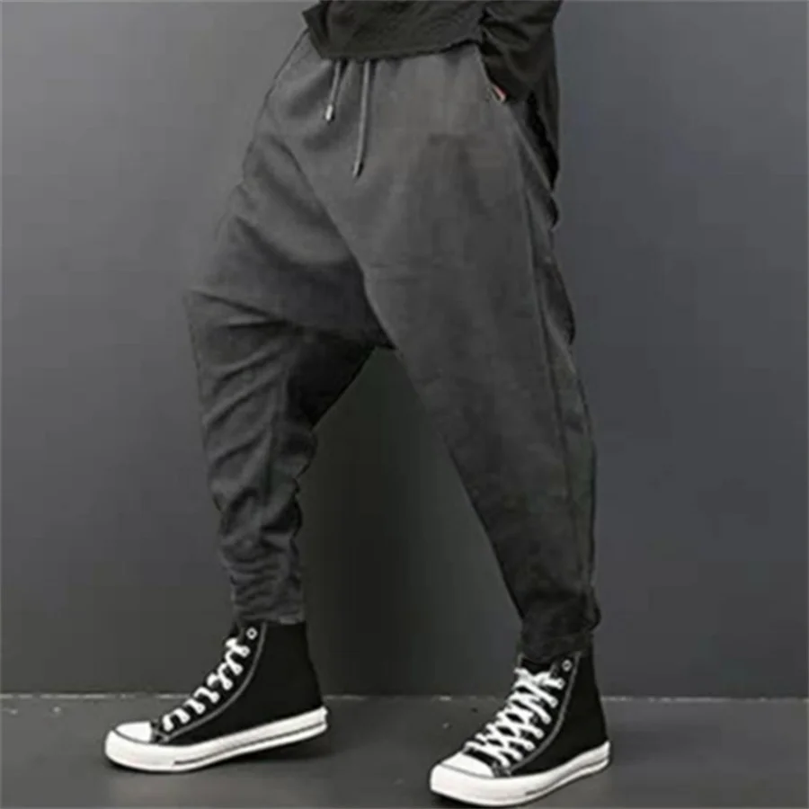 Фото 2025 Men's Casual Trousers Irregular Loose Solid Drawstring Saggy Pants Men Vintage Harem Pants Hip Hop Skateboard Fitness Pants №3