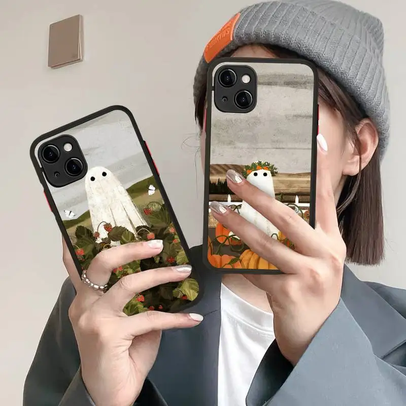 

Cute Ghost Phone Case for iPhone 14 11 12 13 Mini Pro Max 8 7 Plus X XR XS MAX Translucent Matte Cover