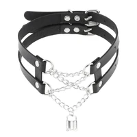 punk black choker necklace pu leather sexy lock chains neck strap clavicle collar men necklaces chocker women gothic jeweley