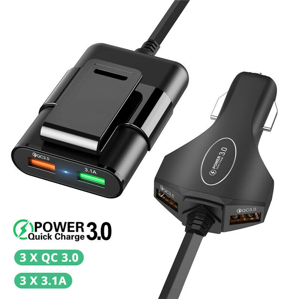 

QC 3.0 Quick Charge Car Charger 4 Ports USB Car Charger 1.7M Extension Cable for mobile phone Samsung iPhone Car Charger