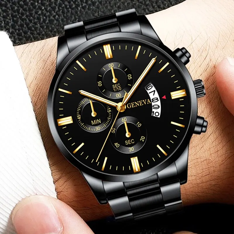 Black Stainless Steel Watch Luxury Calendar Quartz Wrist Watch Mens Business Watches for Man Clock Relogio Masculino 6