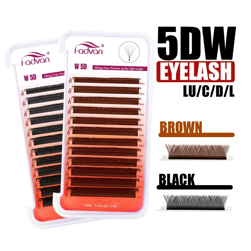 Fadvan 5dw extensão de cílios c/d/lu/l onda preto cílios postiços maquiagem marrom autoflowering cílios para salão de auto-enxertia