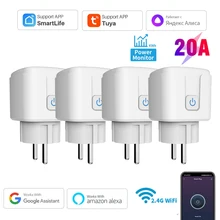 Tuya 16A,20A Smart Plug WiFi Socket EU Power Monitoring Timing Function Works with Alexa, Google Home, Alice, Smart Life Home