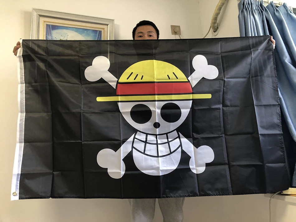

SKY FLAG pirate Monkey D. Luffy Skull Flag 90*150CM Polyester One Piece straw hat pirates trumpet banner flag home decor