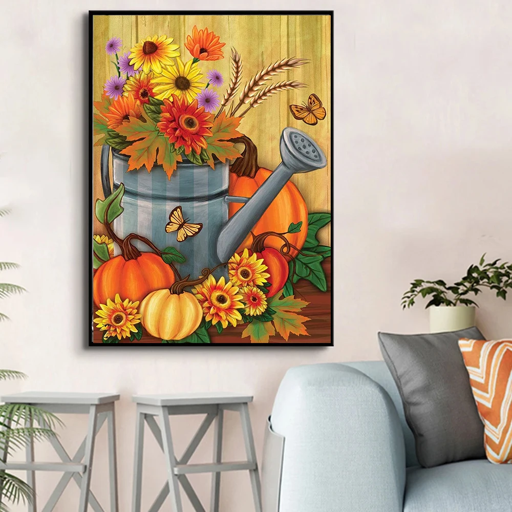 

HUACAN Cross Stitch Sunflower Kits Embroidery Pumpkin Needlework For Full Printing Canvas 11CT DIY Home Decoration 40x50cm