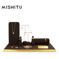 mishitu brown micrifibermetal jewelry counter display set props shop cabinet display for necklace earrings ring