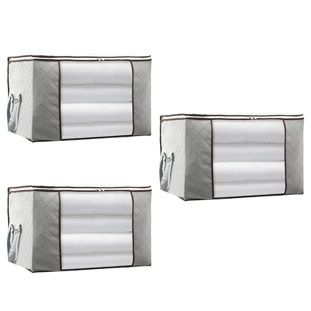 

3 pcs Storage Bag Two-way Zipper Transparent Window Non-woven Breathable Pouches Organizer for Clothes