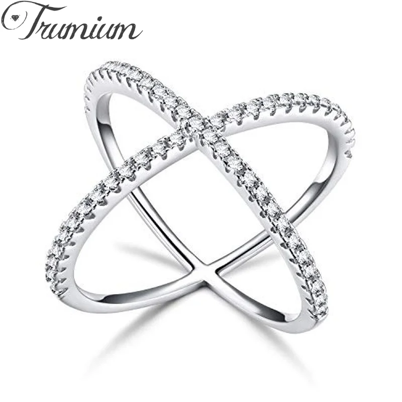 

Trumium 925 Sterling Silver Criss Cross Rings CZ Eternity Engagement X Ring Cubic Zirconia Wedding Band for Women Fine Jewelry