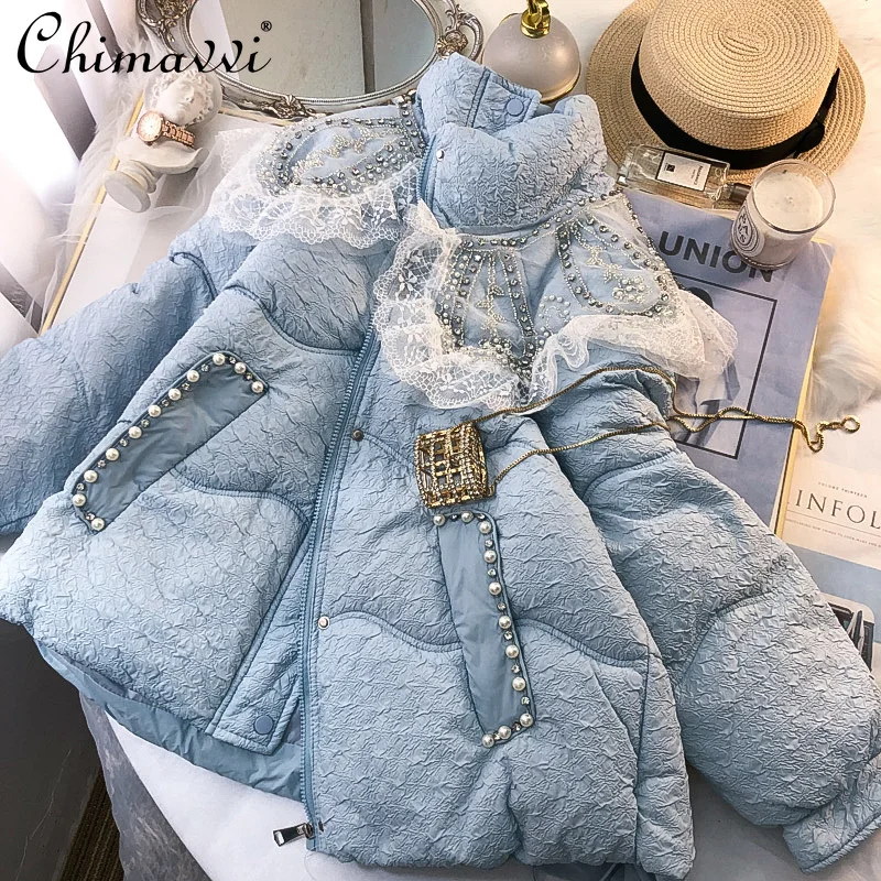 Long Sleeve Cotton Padded Coat for Women Winter High Street Down Cotton Jacket Female Blue Thickened Korean Parkas enlarge