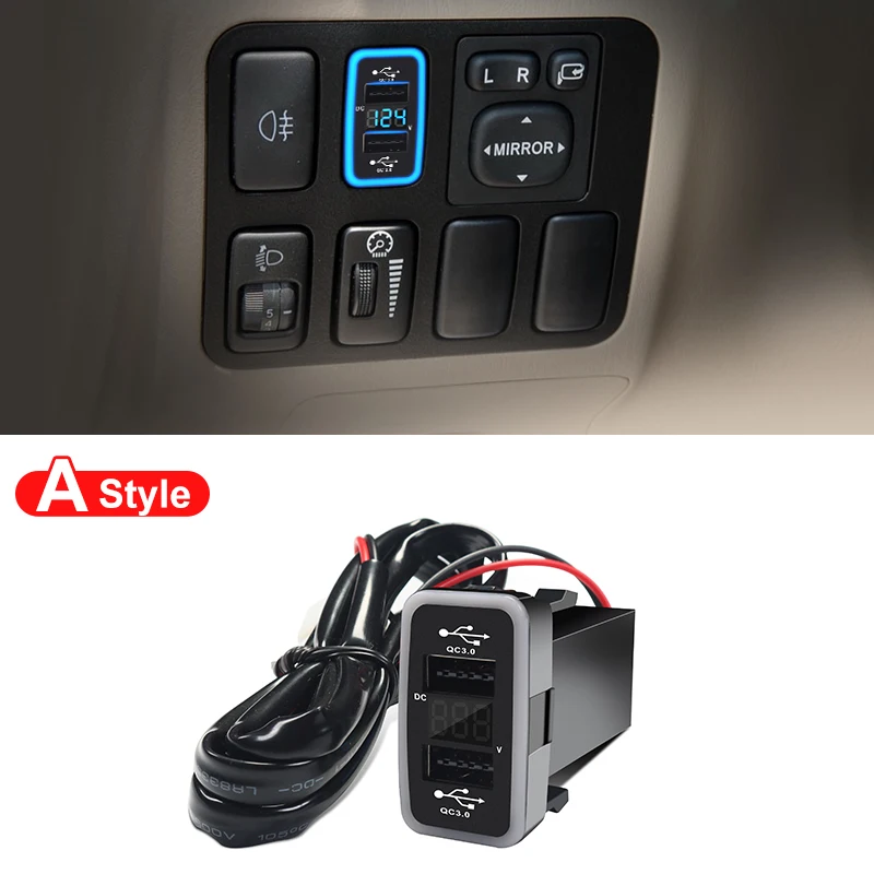 

Быстрое зарядное устройство USB QC3.0 для Toyota Land Cruiser Prado 120, аксессуары для интерьера Fj120 LC120 2009 2008 2007 2006 2005 2004 2003 Модификация, внутренние детали, украшение, 2USB-разъема
