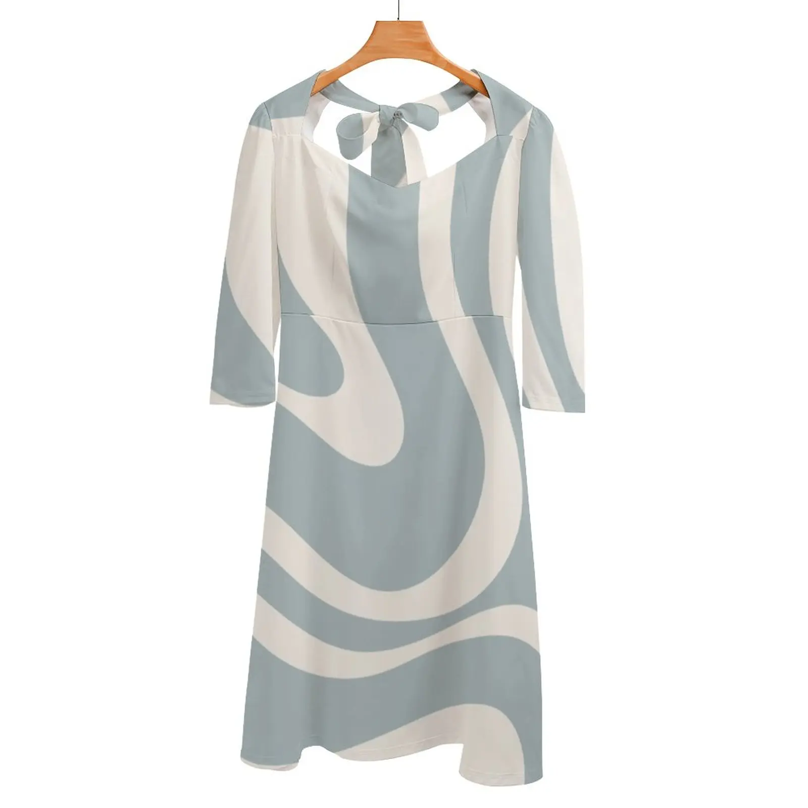 

Liquid Swirl Abstract Pattern In Cream And Light Blue - Grey Back Lacing Backless Dress Women Kawaii Square Collar Dress 6Xl