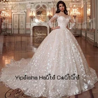 yipeisha elegant sweetheart ball gowns applique sweep train 2022 new arrived full sleeve bridal gowns lace up robe de mari%c3%a9e